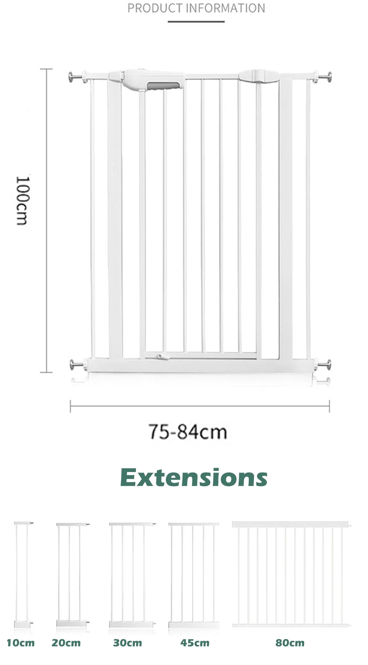 100cm Height Adjustable Baby Pet Child Kid Safety Security Gate Stair Barrier Door Extension