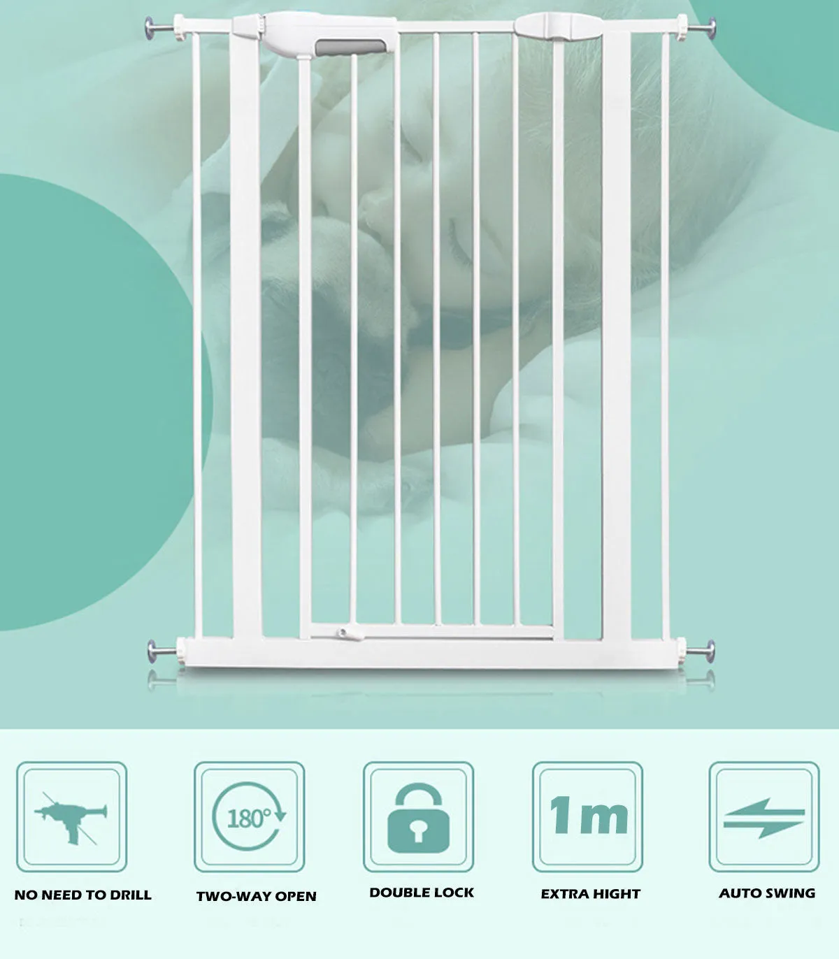 100cm Height Adjustable Baby Pet Child Kid Safety Security Gate Stair Barrier Door Extension