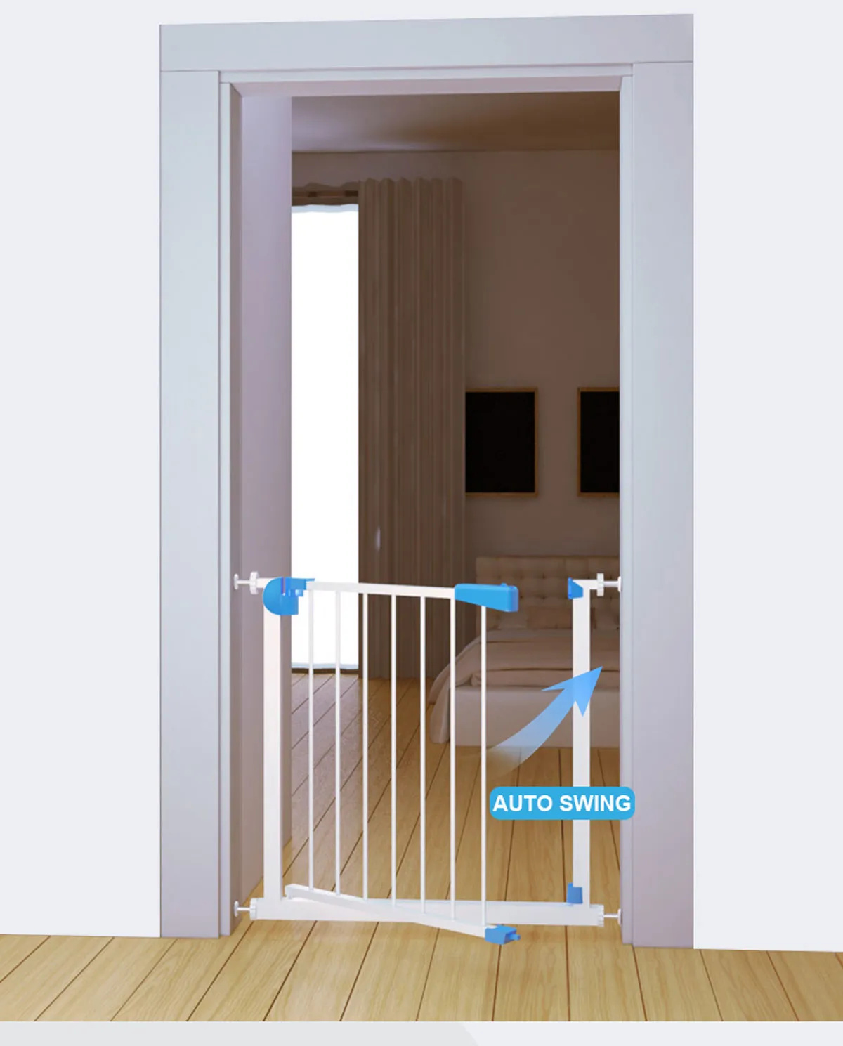 Adjustable Baby Pet Child Kid Safety Security Gate Stair Barrier Door Extension Blue