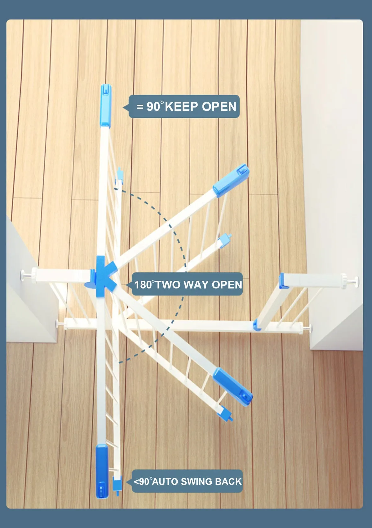 Adjustable Baby Pet Child Kid Safety Security Gate Stair Barrier Door Extension Blue