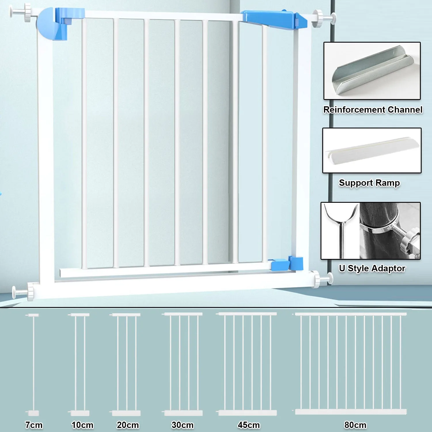 Adjustable Baby Pet Child Kid Safety Security Gate Stair Barrier Door Extension Blue