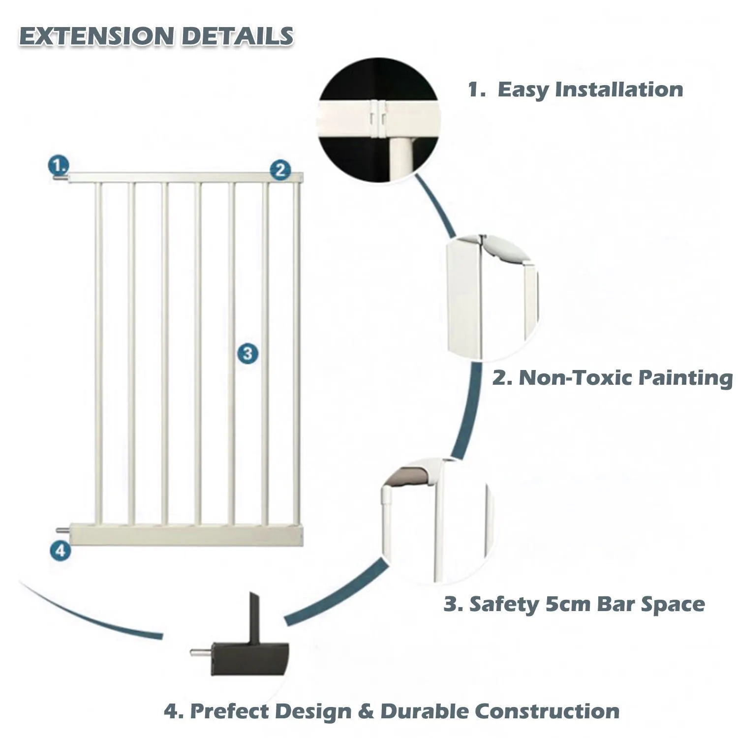 Adjustable Baby Pet Child Kid Safety Security Gate Stair Barrier Door Extension Blue