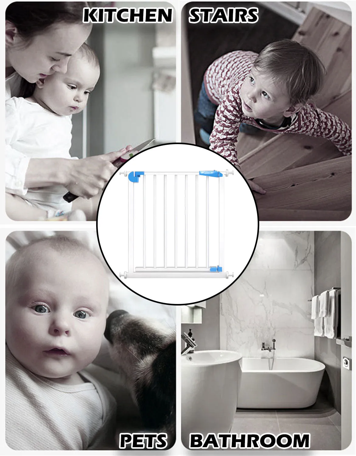 Adjustable Baby Pet Child Kid Safety Security Gate Stair Barrier Door Extension Blue
