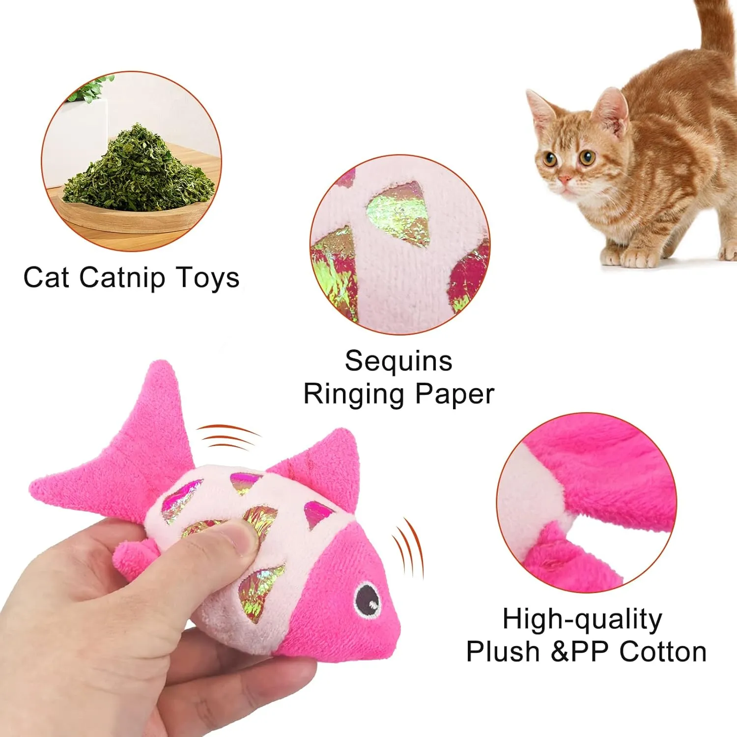 Andiker Cat Catnip Toys, 2pcs Small Cat Fish Toys with Crinkle Shine Ring Paper to Make Sound to Catch Your Cats Eyes and for Your Cats to Chew and Catch Interactive Cat Toys Indoor Cat (2PCS)