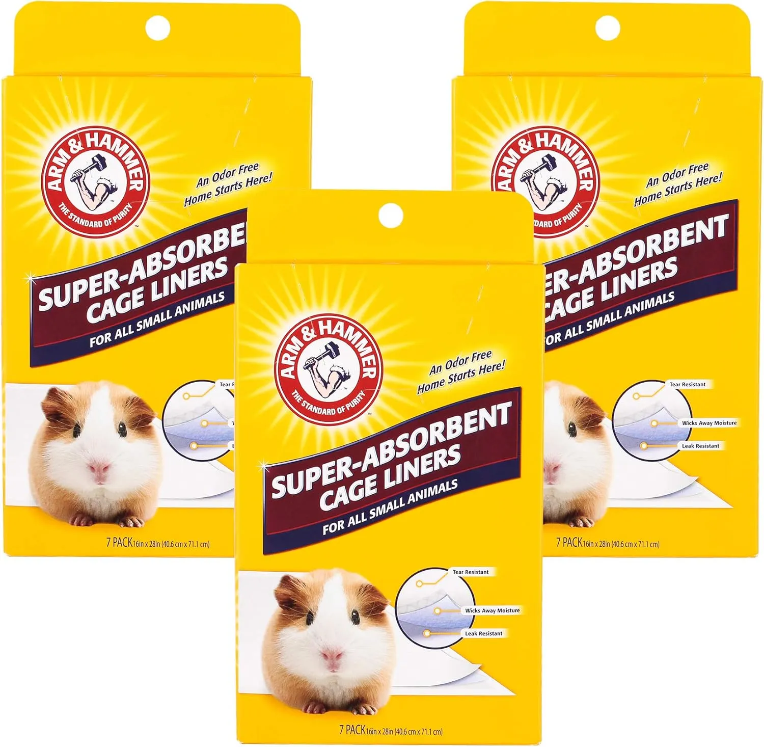 Arm & Hammer for Pets Super Absorbent Cage Liners for Guinea Pigs, Hamsters, Rabbits & All Small Animals | Best Cage Liners for Small Animals, 7 Count x 3 Packs, 21 Total