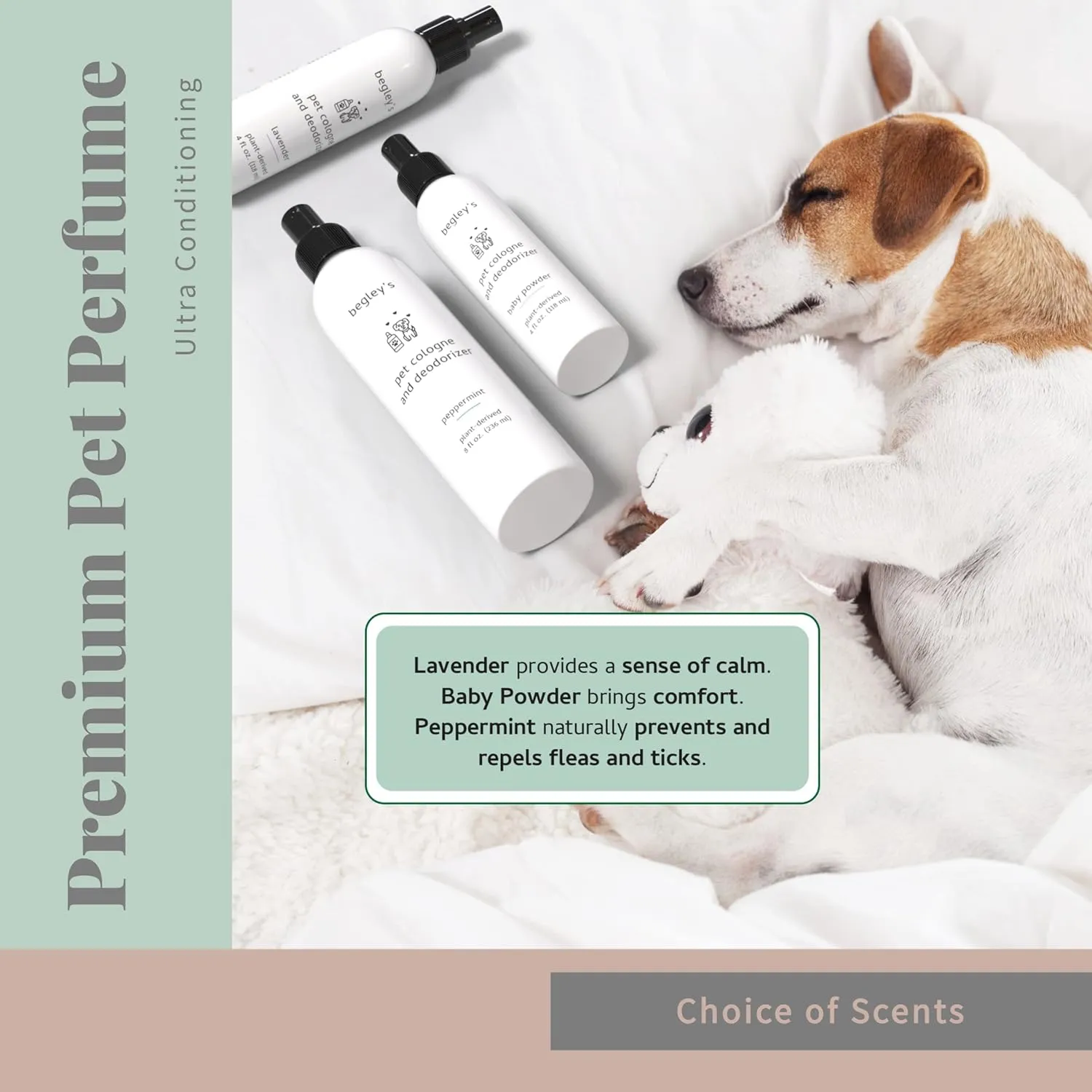 Begley's Pet Cologne and Deodorizer - Premium Essential Oil Dog Perfume Spray Long Lasting and Pet Odor Eliminator - Cat Perfume and Dog Cologne Spray - Lavender - 4 oz