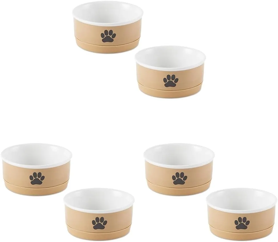 Bone Dry Ceramic Pet Bowls, Microwave & Dishwasher Safe Non-Slip Bottom for Secure Feeding with Less Mess, Small Bowl Set, 4.25x2, Taupe/Black, 2 Count (Pack of 3)