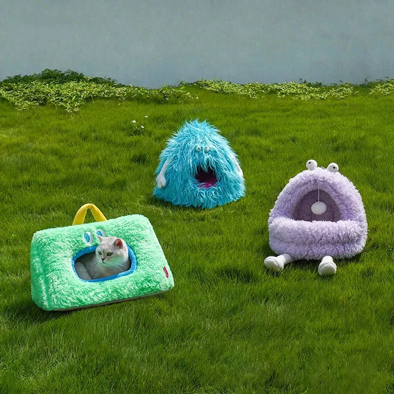 Cat Fluffy Warm Plush House Winter Wool Pet Sleep Pad Cat House Dog House Puppy Indoor Comfortable Caves Interesting Monster Shapes
