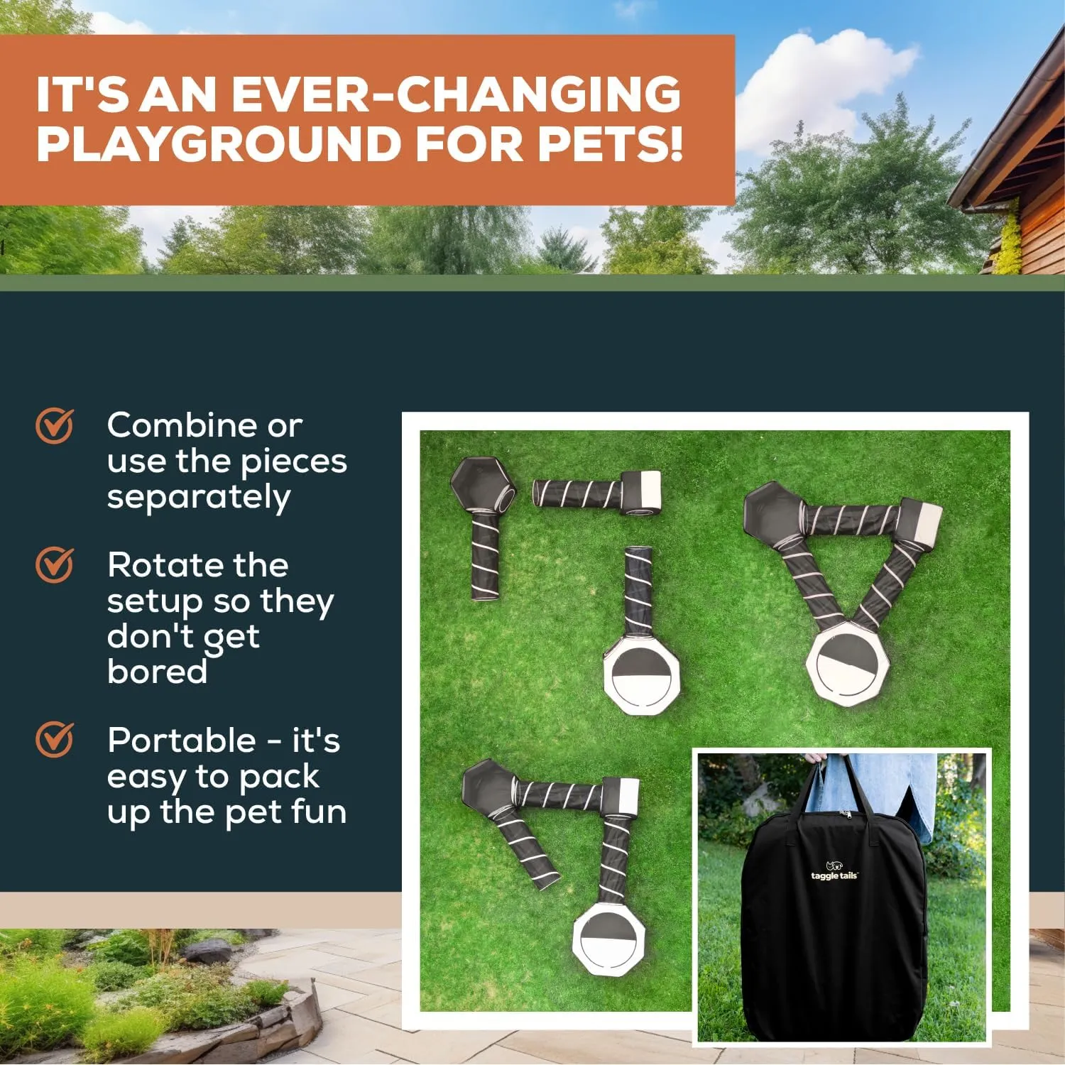 Cat Tents & Tunnels - Large Indoor-Outdoor Cat Playpen Enclosure for Indoor Cats, Dogs, Kittens, Puppies, Ferrets, Bunnies & Small Animals - Enclosed Cat Run Tunnels, Catio, Condo