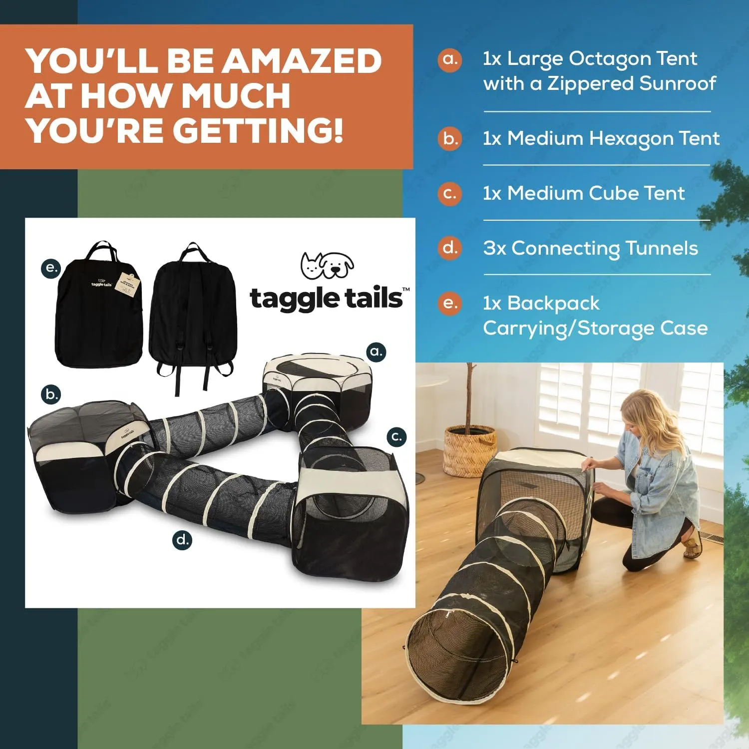 Cat Tents & Tunnels - Large Indoor-Outdoor Cat Playpen Enclosure for Indoor Cats, Dogs, Kittens, Puppies, Ferrets, Bunnies & Small Animals - Enclosed Cat Run Tunnels, Catio, Condo
