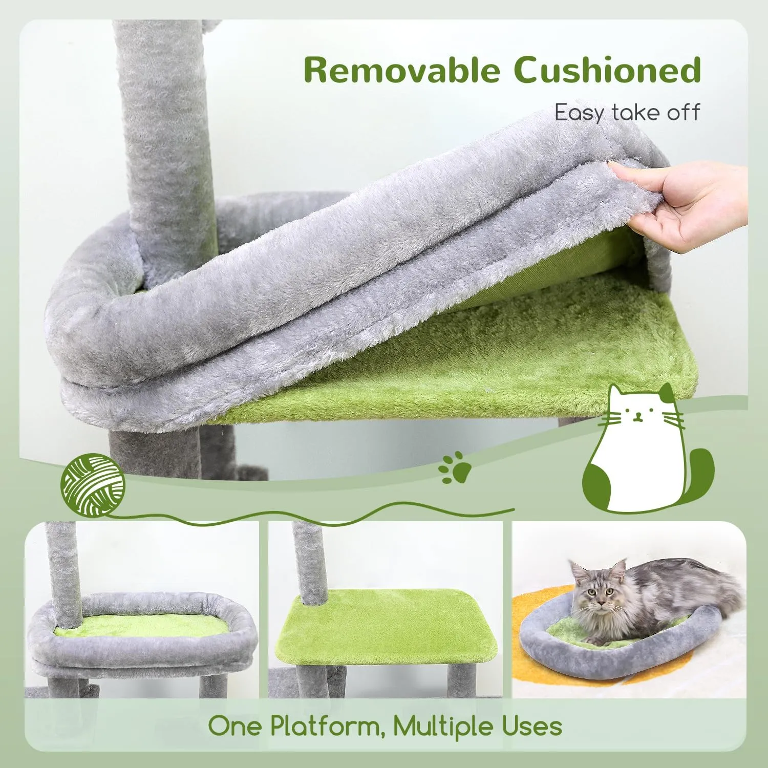 Cat Tower for Indoor Adult Cats, 50-inch Heavy Duty Cat Tree for Big Cats, Cat Tree House with Extra-Large Padded Platform, Sisal Scratching Board, 2 Large Condos, F50, Light Grey