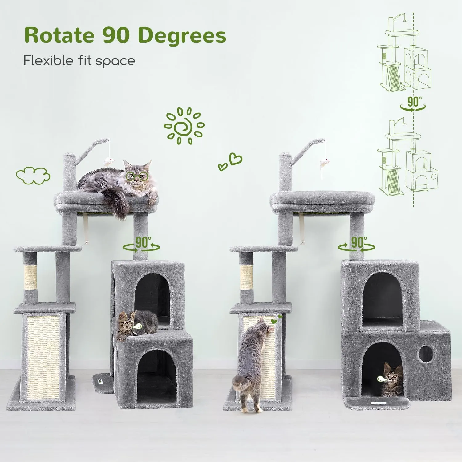 Cat Tower for Indoor Adult Cats, 50-inch Heavy Duty Cat Tree for Big Cats, Cat Tree House with Extra-Large Padded Platform, Sisal Scratching Board, 2 Large Condos, F50, Light Grey