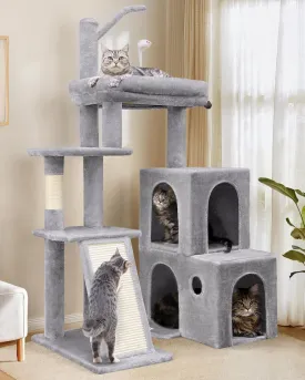 Cat Tower for Indoor Adult Cats, 50-inch Heavy Duty Cat Tree for Big Cats, Cat Tree House with Extra-Large Padded Platform, Sisal Scratching Board, 2 Large Condos, F50, Light Grey