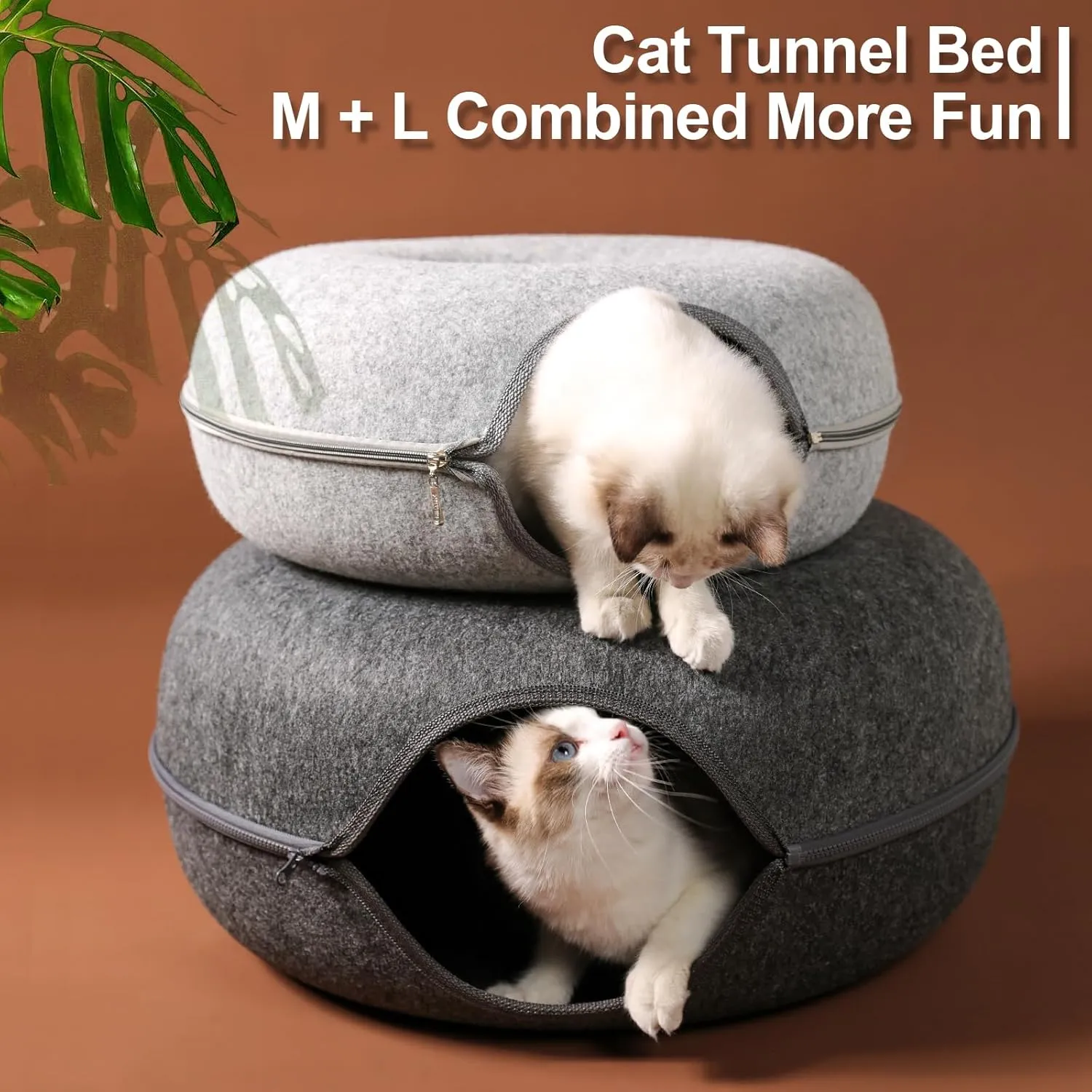 Cat Tunnel,Peekaboo Cave Bed for Indoor Cats,Donut Tunnel for Pet Cat House,Detachable Round Felt & Washable Interior Play Tunnel(24 Inch, Dark Grey)