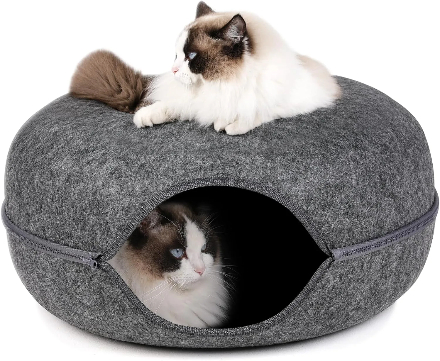 Cat Tunnel,Peekaboo Cave Bed for Indoor Cats,Donut Tunnel for Pet Cat House,Detachable Round Felt & Washable Interior Play Tunnel(24 Inch, Dark Grey)