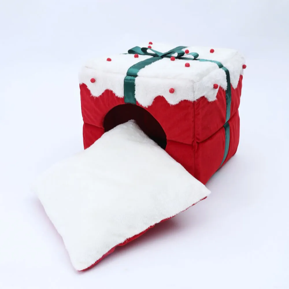 Christmas Gift Box Warm Sleeping Semi-Enclosed Cave Dog & Cat Bed
