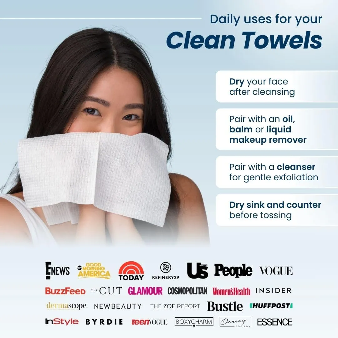 Clean Skin Club Clean Towels XL, 100% USDA Biobased Face Towel, Disposable Face Towelette, Eczema Association Accepted, Makeup Remover Dry Wipes, Ultra Soft, 50 Ct, 1 Pack