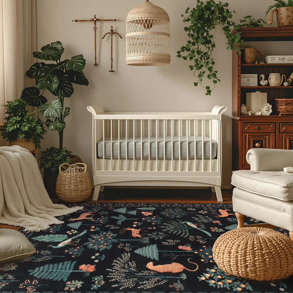 Cora Modern Vibrant Jungle Animals Black Area Rug
