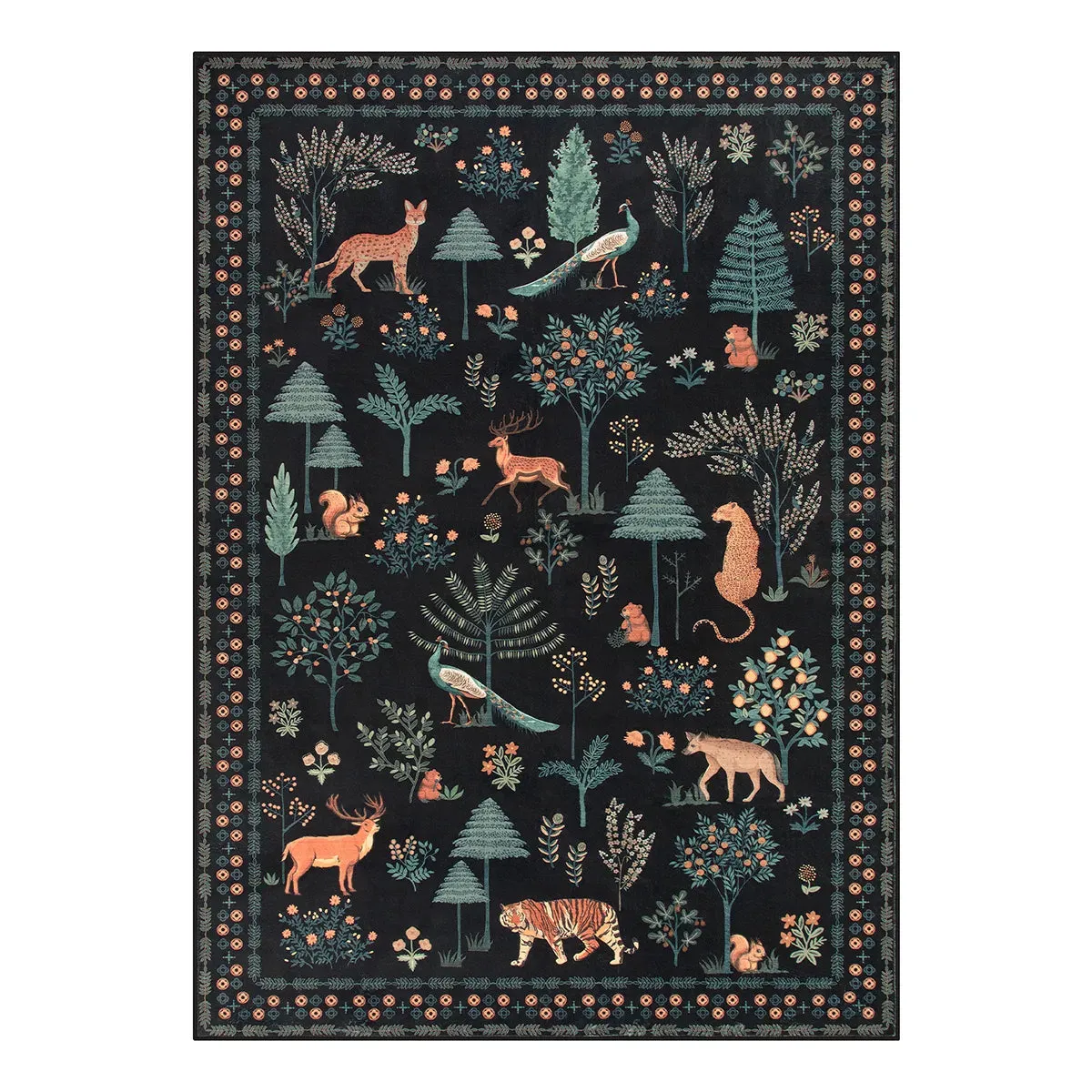 Cora Modern Vibrant Jungle Animals Black Area Rug