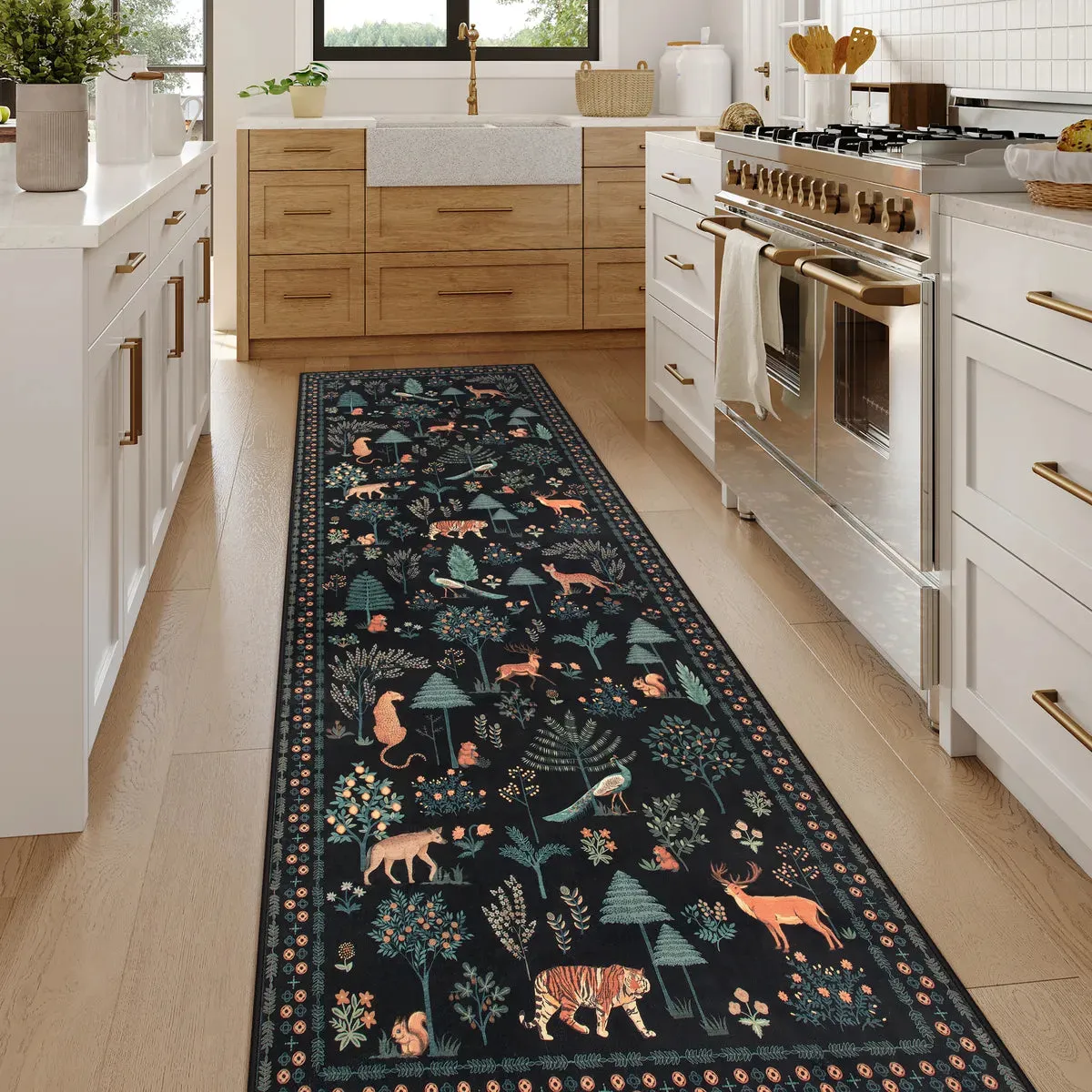 Cora Modern Vibrant Jungle Animals Black Area Rug