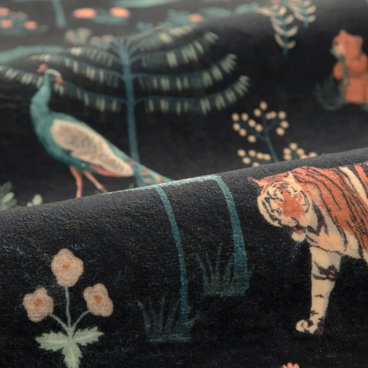 Cora Modern Vibrant Jungle Animals Black Area Rug