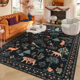 Cora Modern Vibrant Jungle Animals Black Area Rug