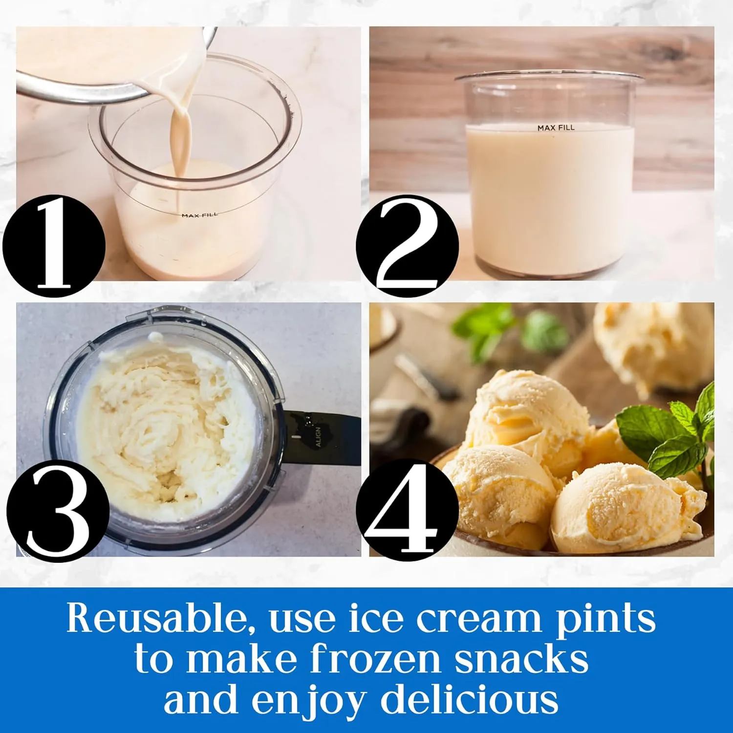 Creami Pints and Lids for Ninja - 4 pack Creamy Icecream Containers Cups Jars Tubs Canisters Set, Smoothie Pot Compatible with NC299AMZ & NC300s Series Creamer Ice Cream Maker Machine Accessories