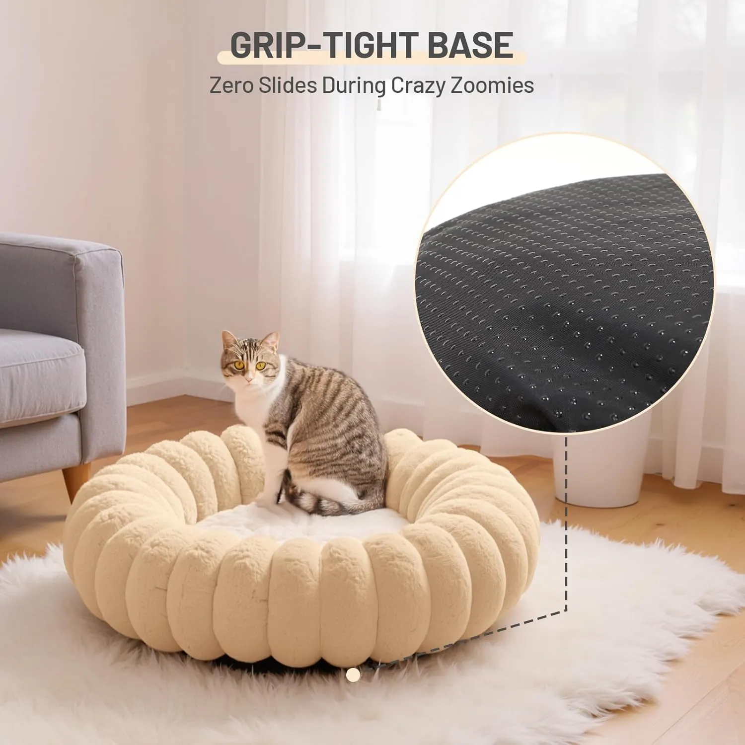 Cute Round Washable Cat Donut Bed Cushion Soft Fluffy Pet Bed Calming Donut Dog Bed Mat for Medium Large Indoor