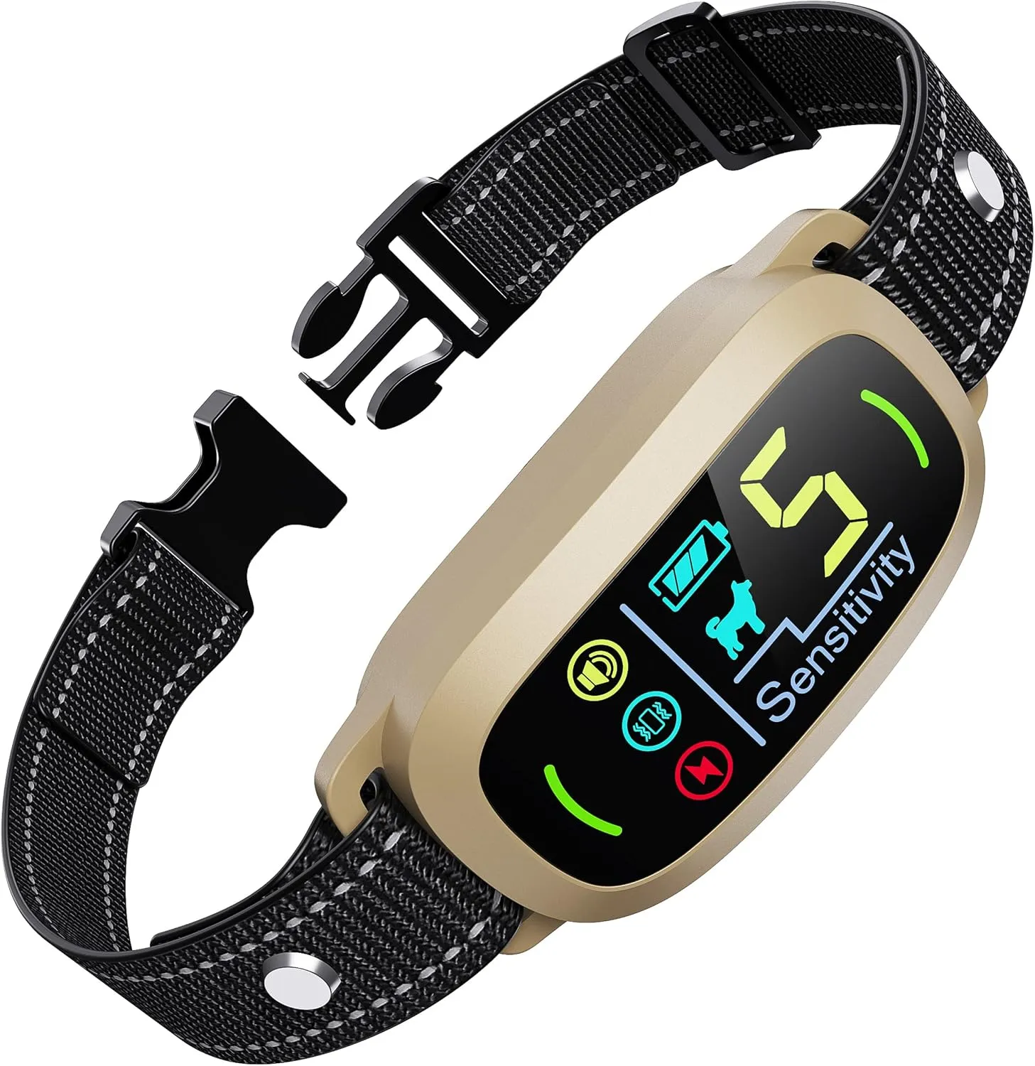 Dog Bark Collar for Large Medium Small Dogs, Rechargeable Smart Bark Collar, Anti Barking Training Collar with 5 Adjustable Sensitivity Beep Vibration (Gold)