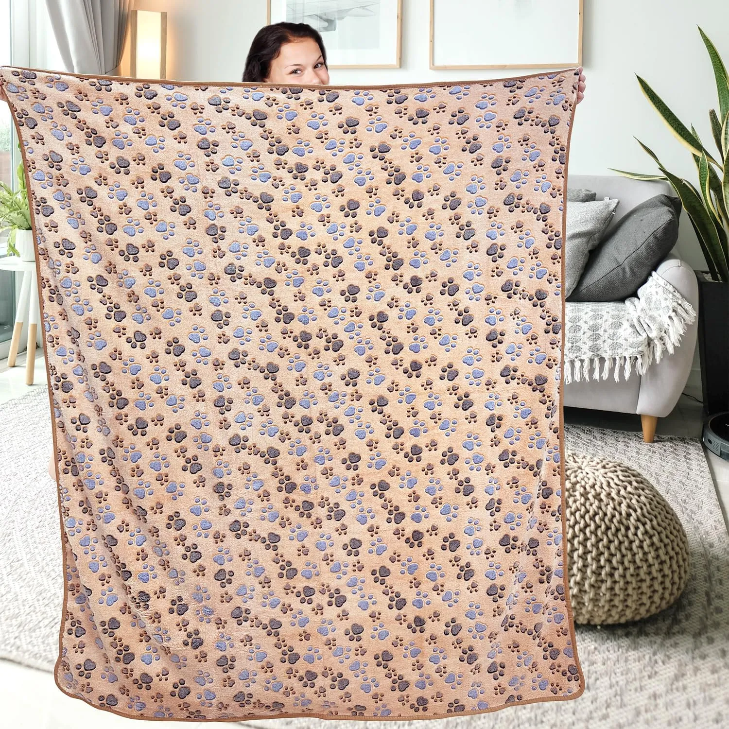 Dog Blankets for Large Dogs, 1 Pc Dog Blanket Washable, Soft Fluffy Flannel Pet Blanket Mat Cover for Bed Couch, Cute Print Puppy Blanket 60" x 50"