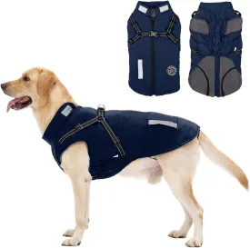 Dog Coat: Warm Dog Jacket Dog Winter Coat - Dog Fleece Jacket with Harness Built in, Dog Cold Weather Coat with Reflective Stripes, Waterproof Dog Vest, Dog Coats for Small Medium Large Dogs Navy L