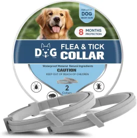 Dog Collar, Flea Collars for Dogs, Dog Tick Collar, 8 Months Protection, Naturally, Effectively-2P, for Large Dogs Over 18 pounds