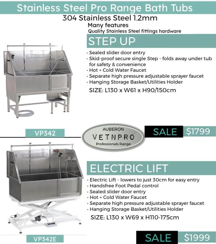 Dog grooming Electric Lift stainless steel pro range Bath Tub Medium 130cm many features!
