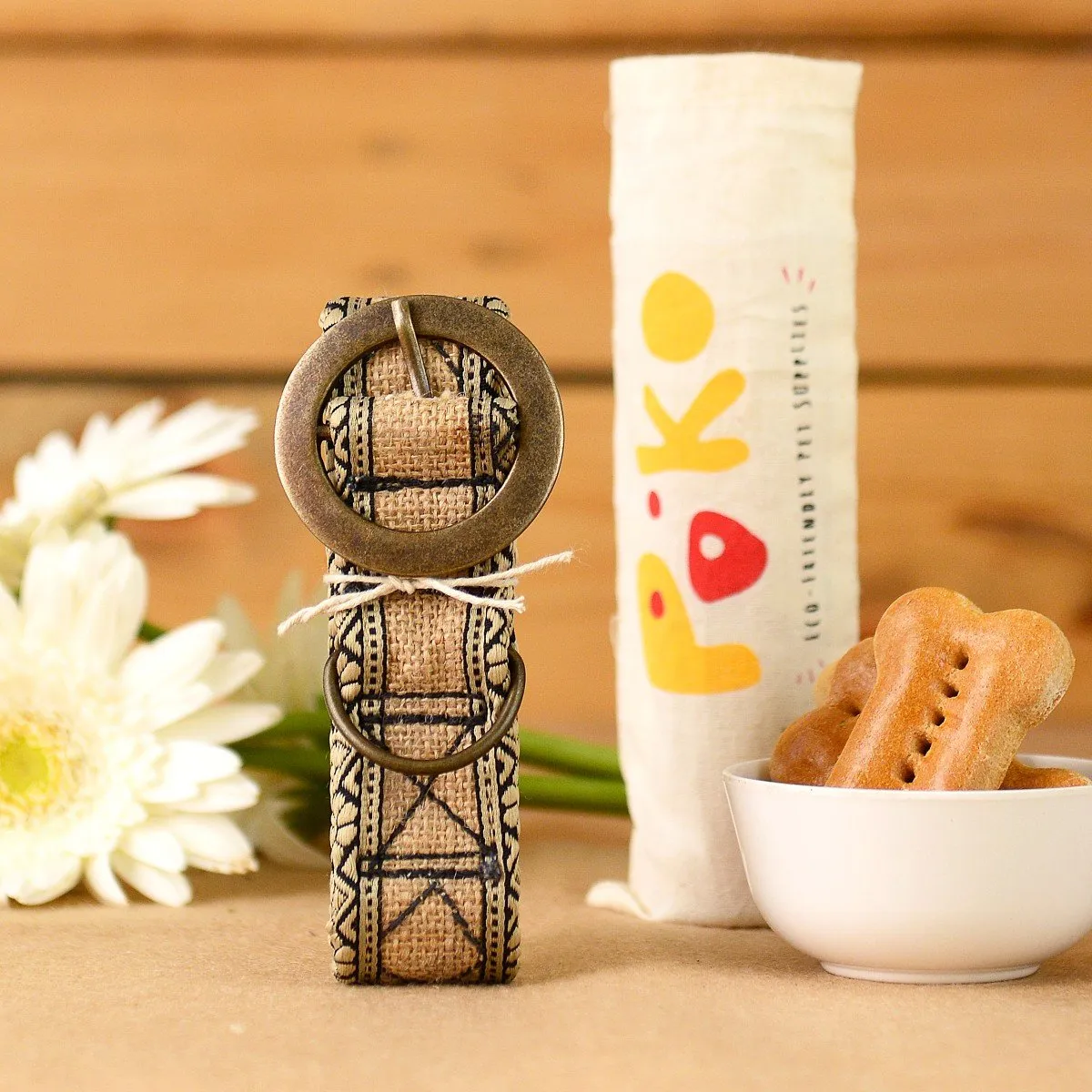 Eco-Friendly Jute Dog Collar - Natural Cross