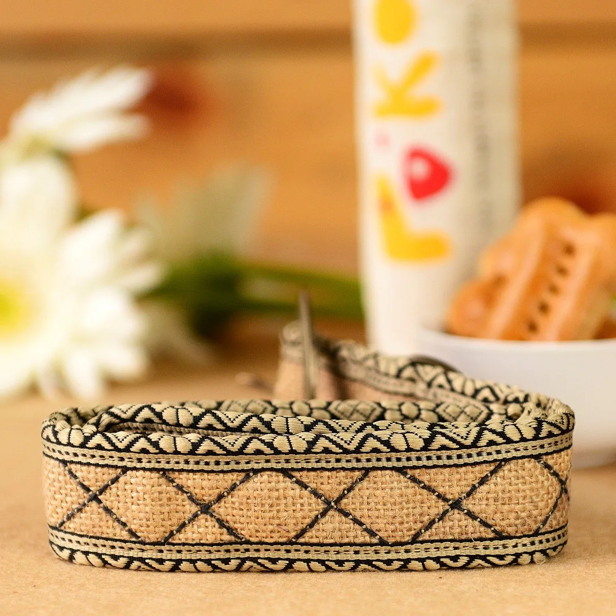 Eco-Friendly Jute Dog Collar - Natural Cross