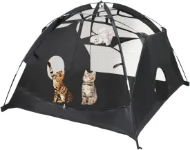 Explore Land Outdoor Pet Tent - Mesh Cat Play Tent Portable Mesh Play House Enclosure for Cat Rabbit Puppy and Small Animals in Deck Yard Balcony Patio Park Camping Travel Indoor(Black,48x48x32 inch)