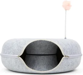 Feline Paradise Donut Cat Bed, Tunnel, Jia Xi Indoor Hideout, Peekaboo Cave (Light Gray, Medium)