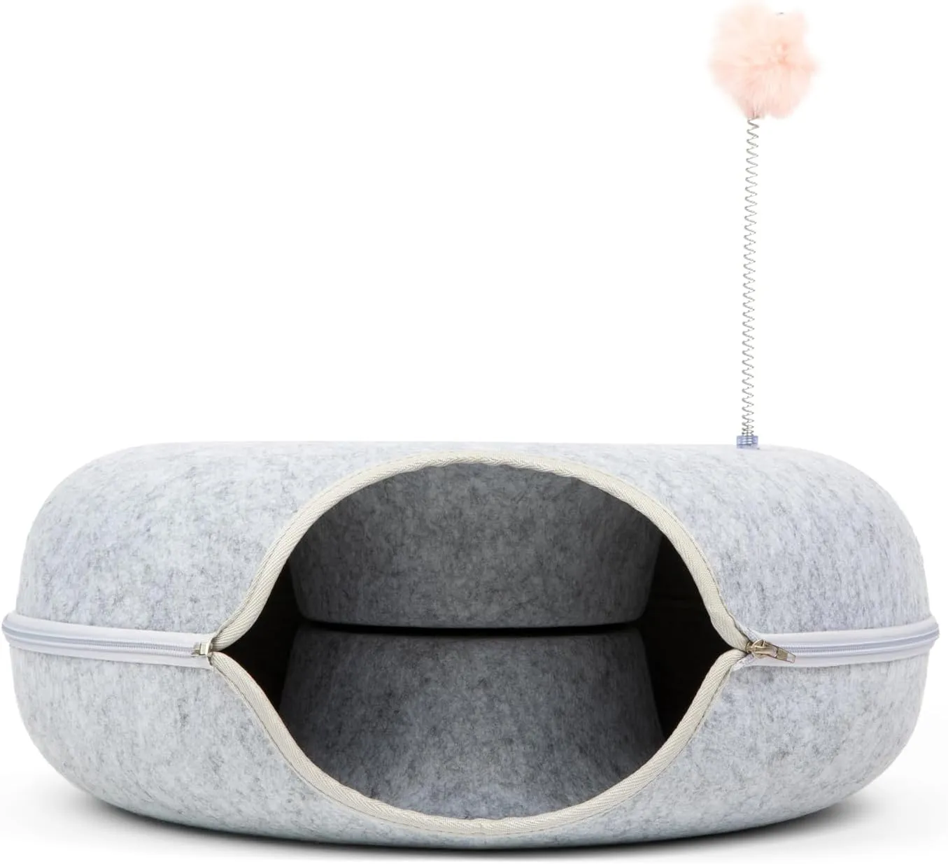 Feline Paradise Donut Cat Bed, Tunnel, Jia Xi Indoor Hideout, Peekaboo Cave (Light Gray, Medium)