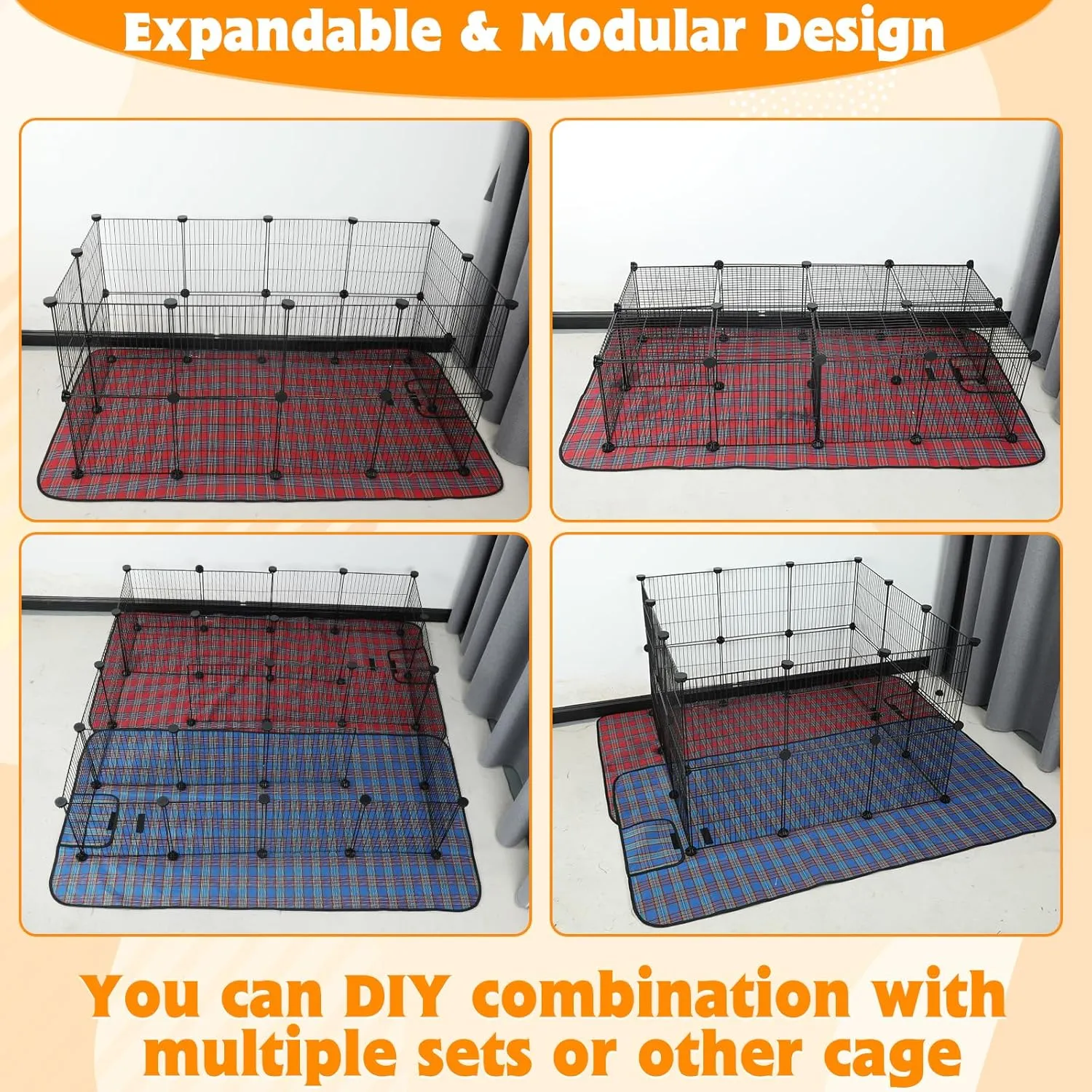 FHTONGE Extra Large Guinea Pig Cage Loft with 2 Waterproof Bedding, DIY Expandable Guinea Pig Playpen with Mat, Modular Small Animal Playpen with Mat for Rat Hamster Chinchilla Bunny (24x C&C Panels)