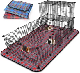 FHTONGE Extra Large Guinea Pig Cage Loft with 2 Waterproof Bedding, DIY Expandable Guinea Pig Playpen with Mat, Modular Small Animal Playpen with Mat for Rat Hamster Chinchilla Bunny (24x C&C Panels)