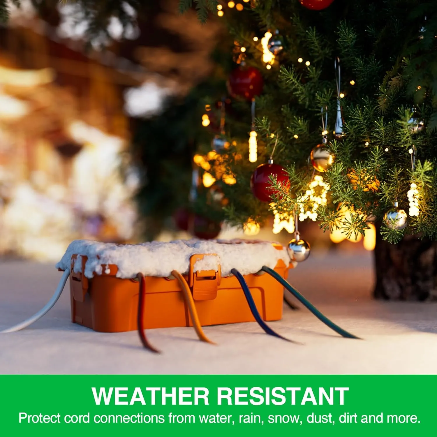 Flemoon Medium Outdoor Electrical Box (11.5x5.2x4 inch), IP54 Waterproof Extension Cord Cover w/6 Cable Entry Ports, Weatherproof Connection Box for Power Strip, Timer, Holiday Lights, Orange