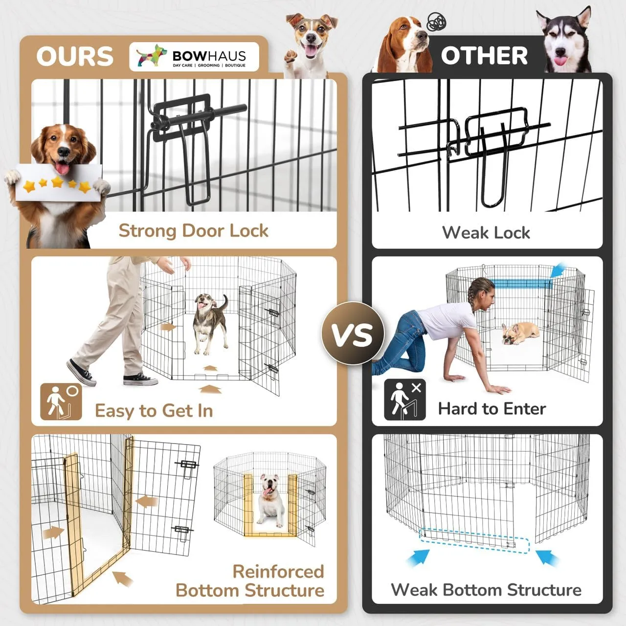 Foldable Outdoor/Indoor Pet Playpen with Gate, Available in 30 Inch Height Metal Portable Kennel, Heavy-Duty Exercise Fence Cage 8 Panels for Medium Dog, Animals