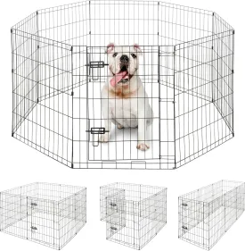 Foldable Outdoor/Indoor Pet Playpen with Gate, Available in 30 Inch Height Metal Portable Kennel, Heavy-Duty Exercise Fence Cage 8 Panels for Medium Dog, Animals