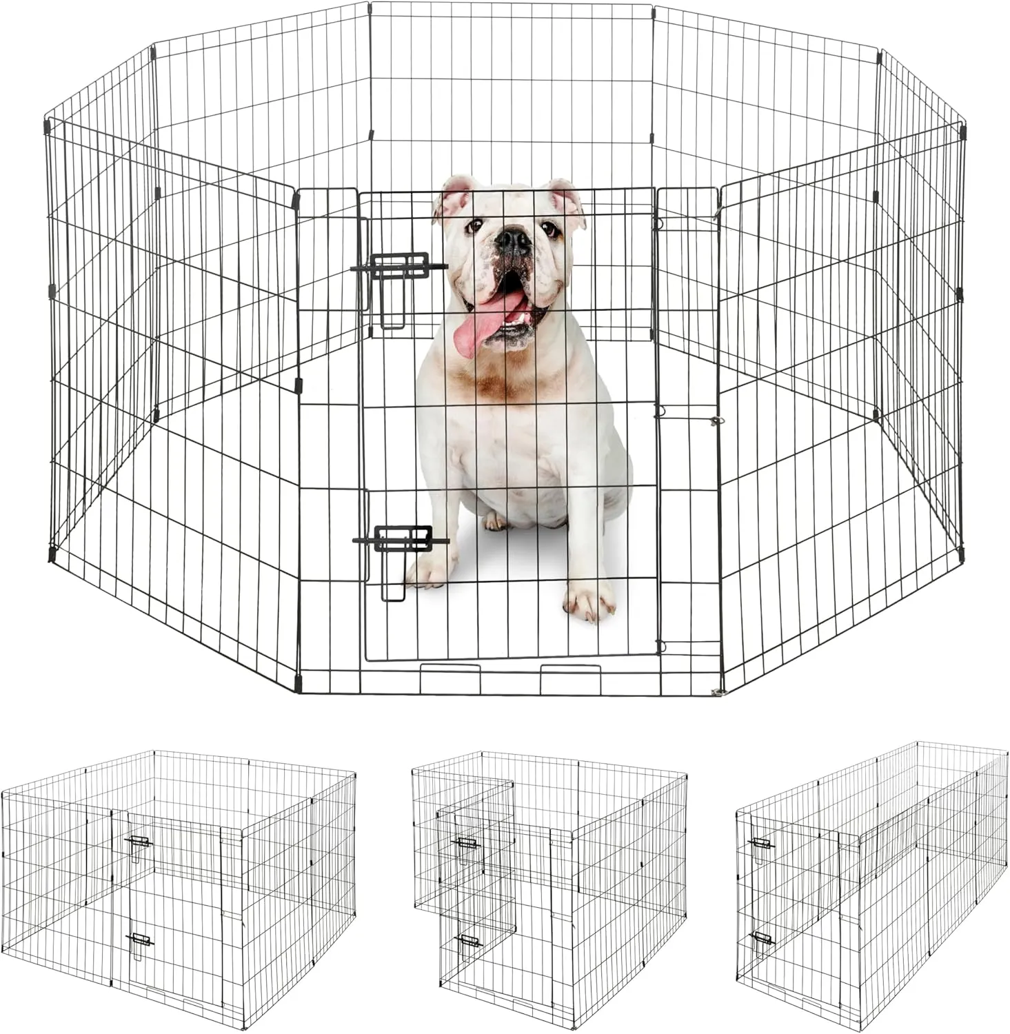 Foldable Outdoor/Indoor Pet Playpen with Gate, Available in 30 Inch Height Metal Portable Kennel, Heavy-Duty Exercise Fence Cage 8 Panels for Medium Dog, Animals