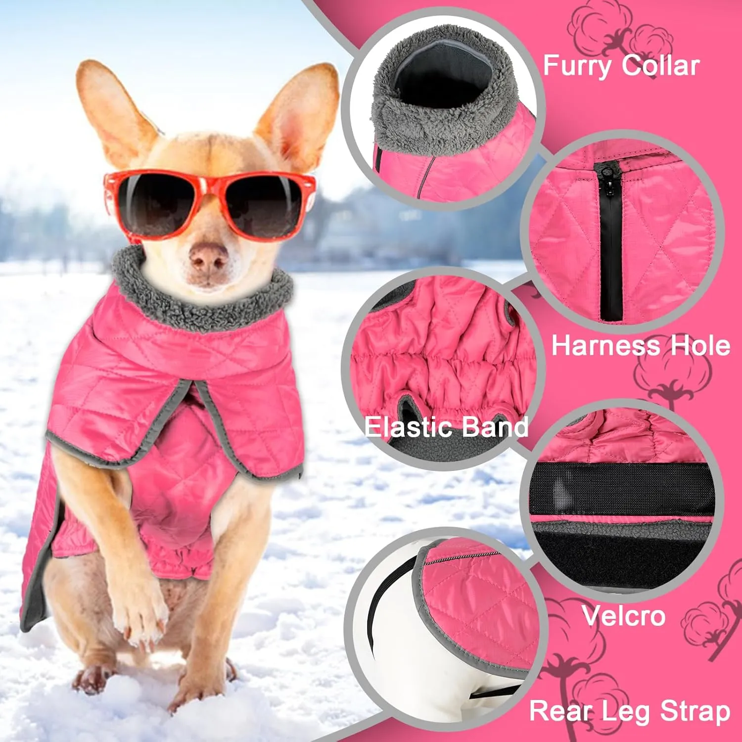 Fragralley Waterproof Windproof Winter Coat for Dogs, Reflective Cold Weather Jacket With Harness Hole, Warm Fleece Vest for Small Medium Large Puppies, Ideal Gift