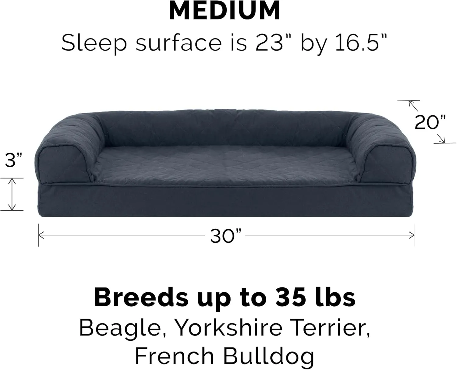 Furhaven Replacement Dog Bed Cover Quilted Sofa-Style, Machine Washable - Iron Gray, Medium