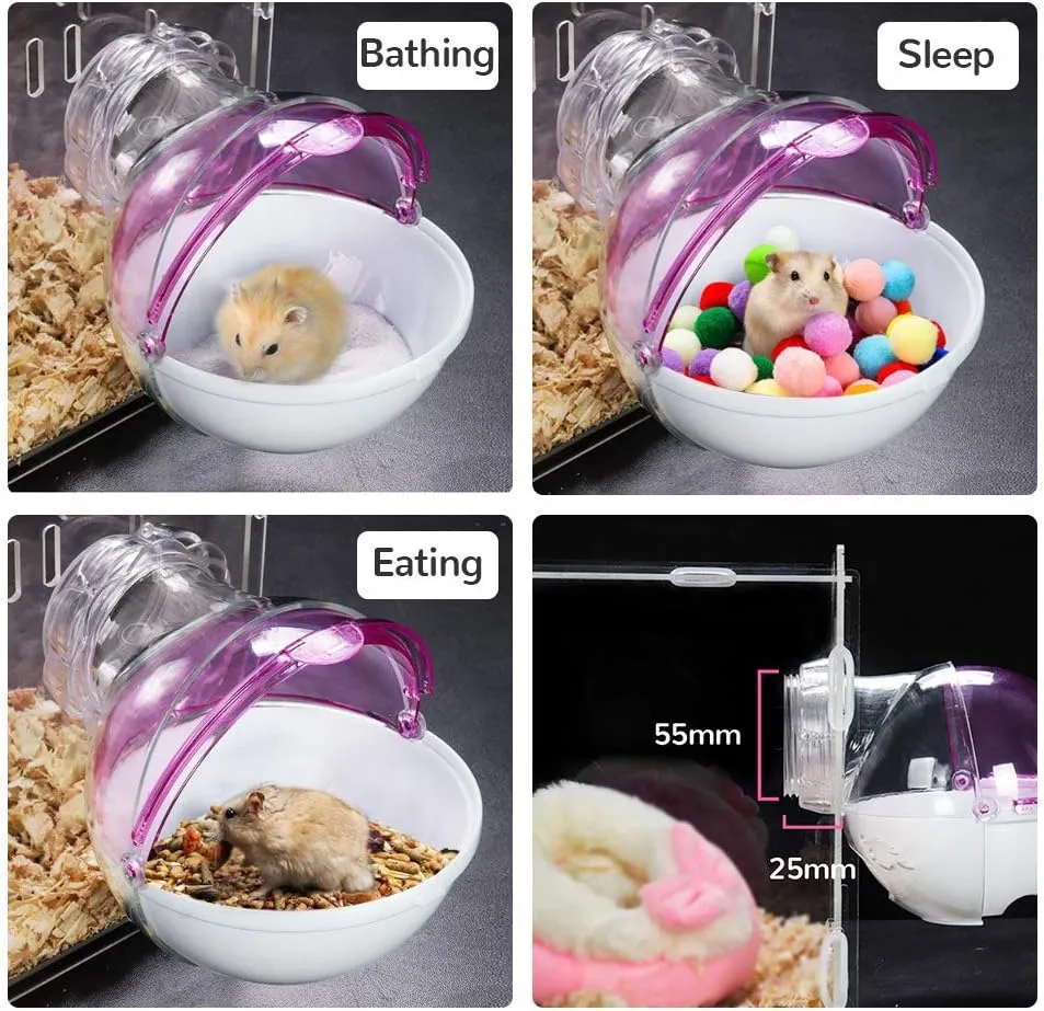 Hamster Bathroom Small Animal Sand Bath Container Removable Iron Wire Acrylic Cage Accessories Suitable for Gerbil Syrian Hamster Mouse (Blue)