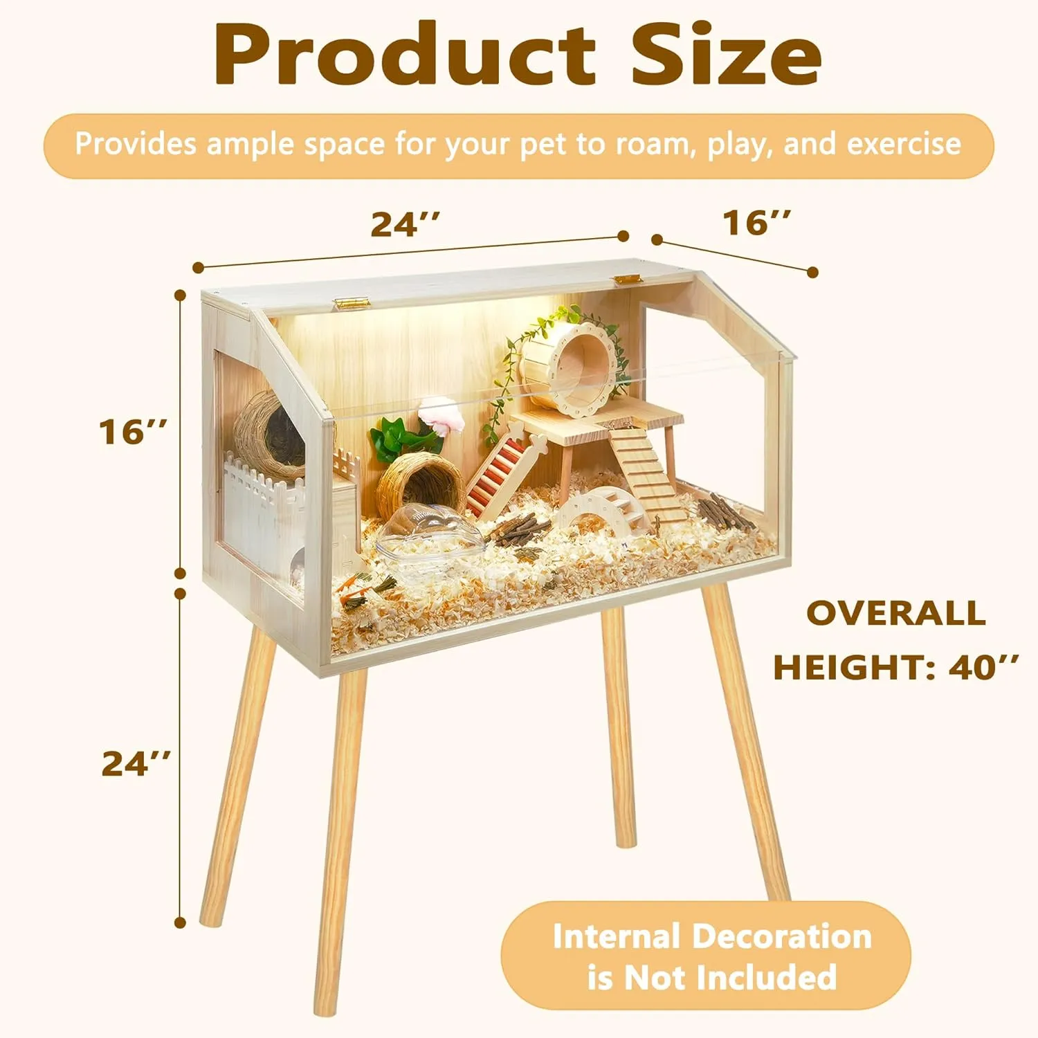 Hamster Cage with Legs, Guinea Pig Cages Chew Proof, Hamster House, Hamster Cages and Habitats, 24" L x 16" W x 40" H