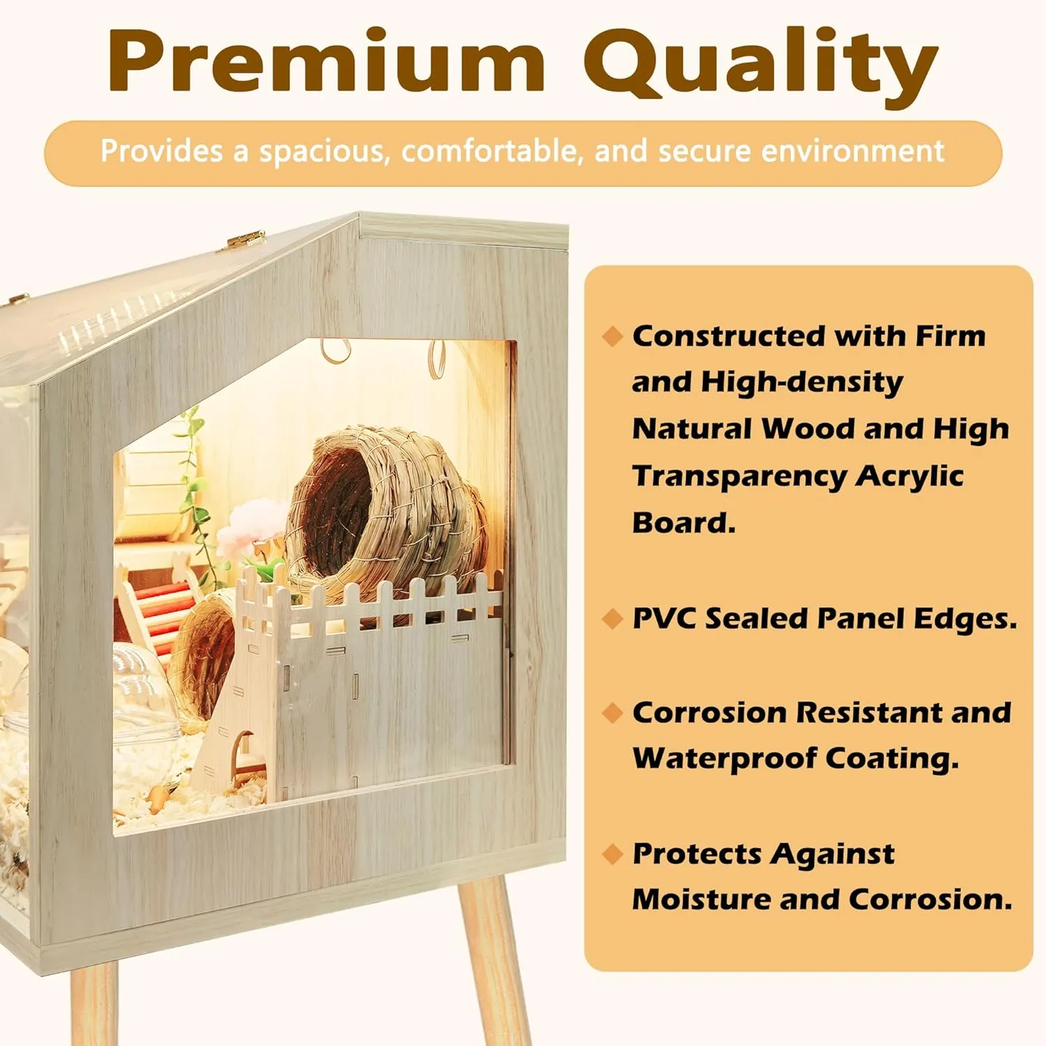 Hamster Cage with Legs, Guinea Pig Cages Chew Proof, Hamster House, Hamster Cages and Habitats, 24" L x 16" W x 40" H