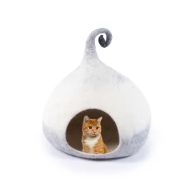 Handmade natural wool felt cat cave bed